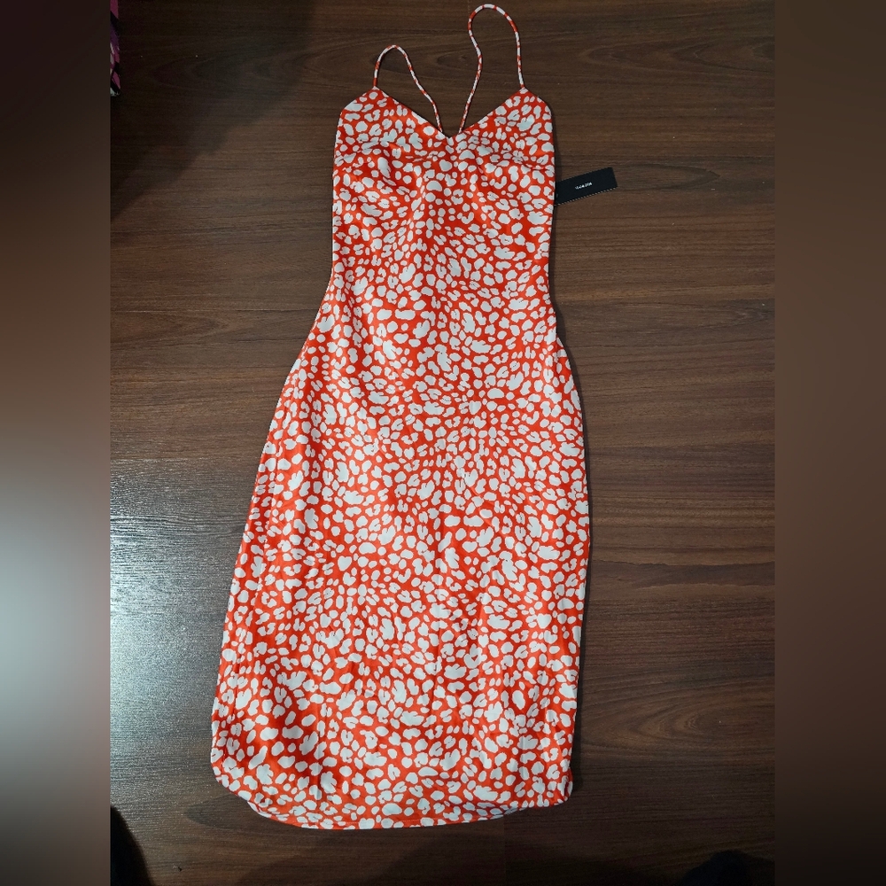 LULUS Sleeveless Orange and White Print Sheath Dress
